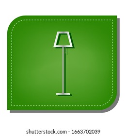 Floor lamp sign illustration. Silver gradient line icon with dark green shadow at ecological patched green leaf. Illustration.