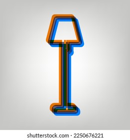 Floor lamp sign illustration. Stroked Icon in orange, azure and old lavender Colors at gray Background. Illustration.