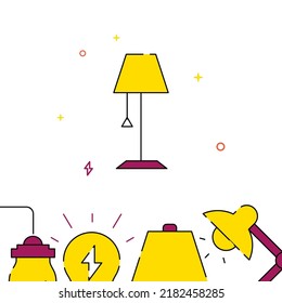 Lámpara de piso, icono de vector de línea rellena de antorcha, ilustración simple, borde inferior relacionado.