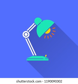 Floor lamp vector icon with long shadow. Illustration isolated on blue background for graphic and web design.