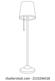 Floor lamp, vintage floor lamp with lampshade - vector linear picture for coloring. Vintage lamp in scandinavian style. Outline