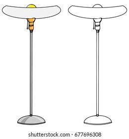 Floor lamp with a wide lampshade. Vector illustration.
