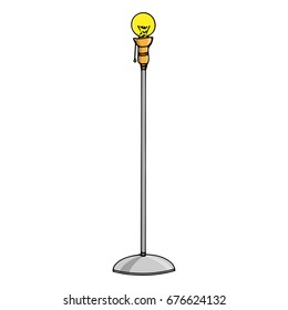 Floor lamp without lampshade. Floor lamp without a plafond. Yellow light bulb. Vector illustration.