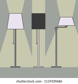 Floor lamps in retro style. Vector clip art.