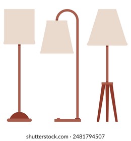 Floor lamps vector cartoon set isolated on a white background.