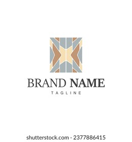 Diseño de logotipo de suelo para decoración de cerámica en el hogar con formas abstractas minimalistas, ilustración de templos vectores