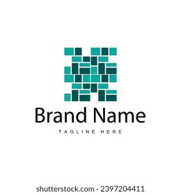 Diseño de logotipo de suelo para decoración de cerámica en el hogar con formas abstractas minimalistas, ilustración de templos vectores