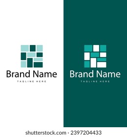 Diseño de logotipo de suelo para decoración de cerámica en el hogar con formas abstractas minimalistas, ilustración de templos vectores