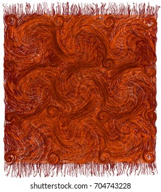 Floor mat with grunge striped and wavy pattern and fringe in brown,orange colors