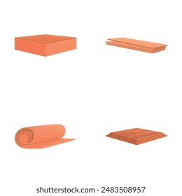 Floor material icons set cartoon vector. Timber plank such as parquet laminate. Construction material