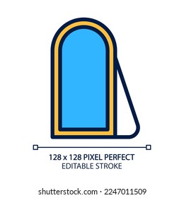Floor mirror pixel perfect RGB color icon. Full length option. Accessory for bathroom. Modern home furniture store. Isolated vector illustration. Simple filled line drawing. Editable stroke
