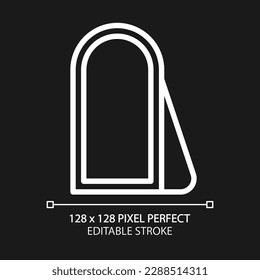 Floor mirror pixel perfect white linear icon for dark theme. Full length option. Accessory for bathroom. Furniture store. Thin line illustration. Isolated symbol for night mode. Editable stroke
