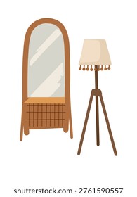floor mirror and standing lamp cozy boho interior design