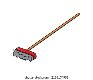 Floor mop brush colored doodle vector illustration. Isolated on white background