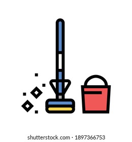 floor mop and bucket color icon vector. floor mop and bucket sign. isolated symbol illustration