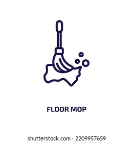 icono de cierre de piso de la colección de limpieza. Mopa delgada lineal del suelo, mop, icono del contorno del suelo aislado en fondo blanco. Señal de mopa de paro vectorial de línea, símbolo para web y móvil