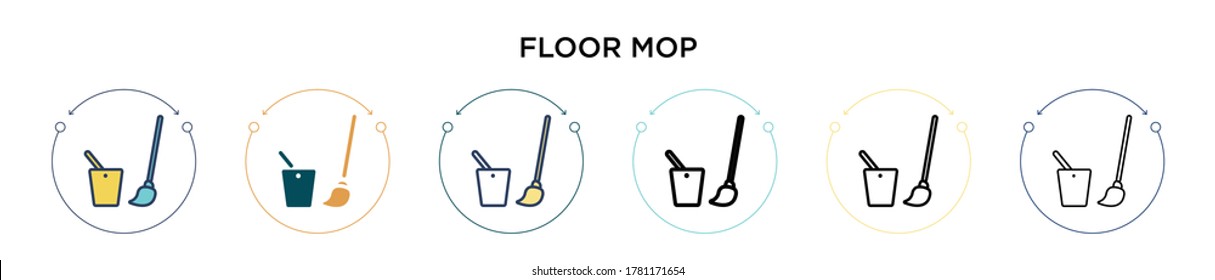 Floor mop icon in filled, thin line, outline and stroke style. Vector illustration of two colored and black floor mop vector icons designs can be used for mobile, ui, web