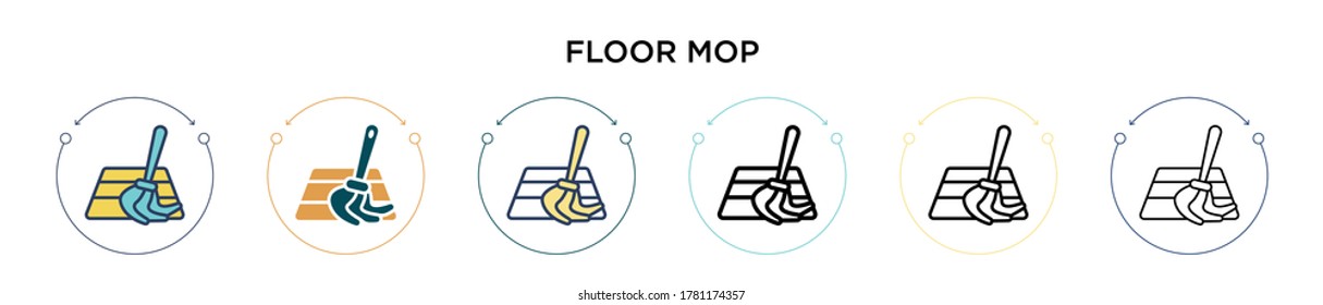 Floor mop icon in filled, thin line, outline and stroke style. Vector illustration of two colored and black floor mop vector icons designs can be used for mobile, ui, web