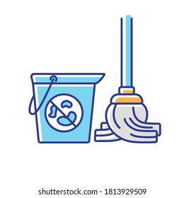 Floor mopping RGB color icon. Room disinfection, home cleaning. Housework, domestic chores. Mop and bucket with antibacterial detergent isolated vector illustration