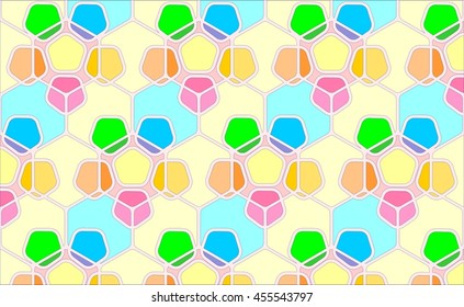 Floor mosaic with honeycomb pattern and petals