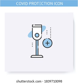 Floor mounted sanitizer line icon. Antiseptic gel dispenser on rack. Hand disinfection. Hygiene and disinfection concept. Coronavirus spread prevention. Isolated vector illustration. Editable stroke 