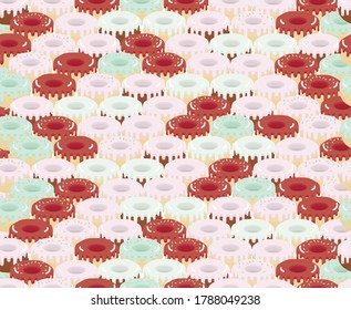 Floor pattern (blanket) of donuts tightly stacked to each other.