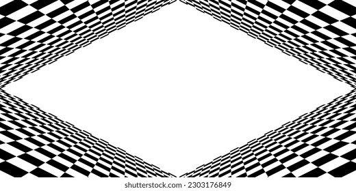 Piso en perspectiva con textura de tablero de ajedrez. Paneles de ajedrez vacíos. Tecnología de rejilla de túnel. Ilustración vectorial.