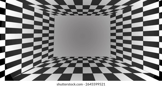 Floor in perspective with checkerboard texture. Empty chess board. Vector illustration.