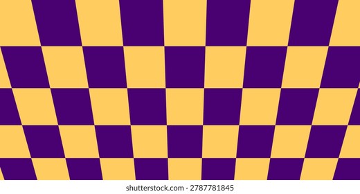 Floor in perspective with yellow- violet checkerboard texture. Empty chess board. Vector illustration.