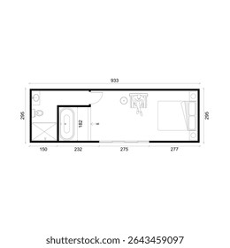 planta de piso 1 quarto com banheira aberta ideia de banheira