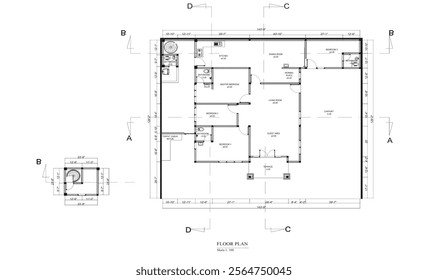 Floor Plan 1 Story House And 2 Story in 1 Room. Black And White Floor Plan