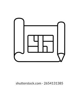 Ícone de Linha de Design do Layout de Arquitetura da Planta de Chão