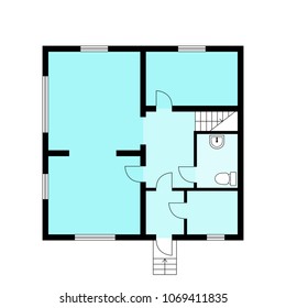 Floor plan architectural vector illustration. Color project house, cottage floor plan, blueprint.