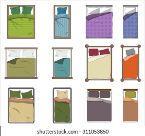 Floor plan beds set vector illustration.