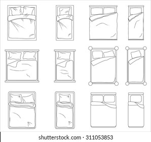 Floor plan beds set vector illustration.