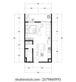 Floor plan blueprint of apartment, Figure of the jotting sketch of the construction and the industrial skeleton of the structure and dimensions.