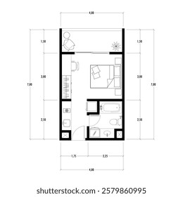 Floor plan blueprint of apartment, Figure of the jotting sketch of the construction and the industrial skeleton of the structure and dimensions.