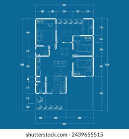 Floor plan blueprint, Figure of the jotting sketch of the construction and the industrial skeleton of the structure and dimensions. vector eps 10