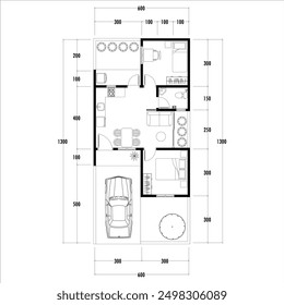 Floor plan blueprint, Figure of the jotting sketch of the construction and the industrial skeleton of the structure and dimensions. vector eps 10.