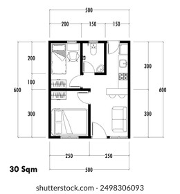 Floor plan blueprint, Figure of the jotting sketch of the construction and the industrial skeleton of the structure and dimensions. vector eps 10.