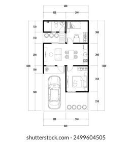 Floor plan blueprint, Figure of the jotting sketch of the construction and the industrial skeleton of the structure and dimensions. vector eps 10.