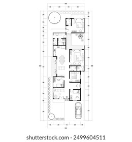 Floor plan blueprint, Figure of the jotting sketch of the construction and the industrial skeleton of the structure and dimensions. vector eps 10.