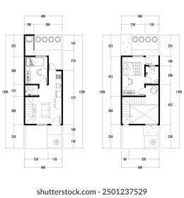 Floor plan blueprint, Figure of the jotting sketch of the construction and the industrial skeleton of the structure and dimensions.