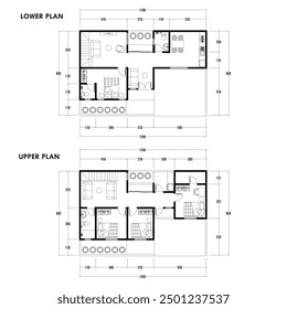 Floor plan blueprint, Figure of the jotting sketch of the construction and the industrial skeleton of the structure and dimensions.