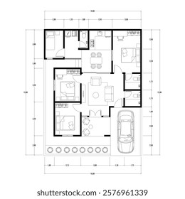 Floor plan blueprint, Figure of the jotting sketch of the construction and the industrial skeleton of the structure and dimensions. vector eps 10