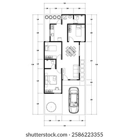 Floor plan blueprint, Figure of the jotting sketch of the construction and the industrial skeleton of the structure and dimensions.