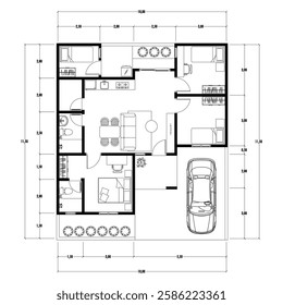 Floor plan blueprint, Figure of the jotting sketch of the construction and the industrial skeleton of the structure and dimensions.