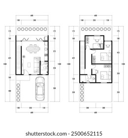 Floor plan blueprint type 96 sqm, Figure of the jotting sketch of the construction and the industrial skeleton of the structure and dimensions.