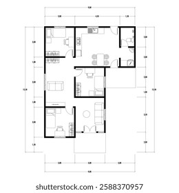 Floor plan blueprint type 96 sqm, Figure of the jotting sketch of the construction and the industrial skeleton of the structure and dimensions. vector eps 10