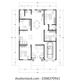 Floor plan blueprint type 96 sqm, Figure of the jotting sketch of the construction and the industrial skeleton of the structure and dimensions. vector eps 10